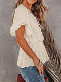 Lace Splicing V Neck Short Sleeve Blouse