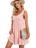 Bandage V-neck Fungus Edge Sleeveless Casual dress