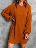 Round Neck Empire Waist Ribbed Knit Mini Dress