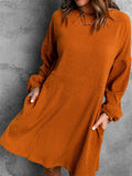 Round Neck Empire Waist Ribbed Knit Mini Dress