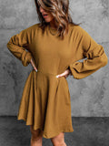 Round Neck Empire Waist Ribbed Knit Mini Dress