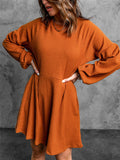Round Neck Empire Waist Ribbed Knit Mini Dress