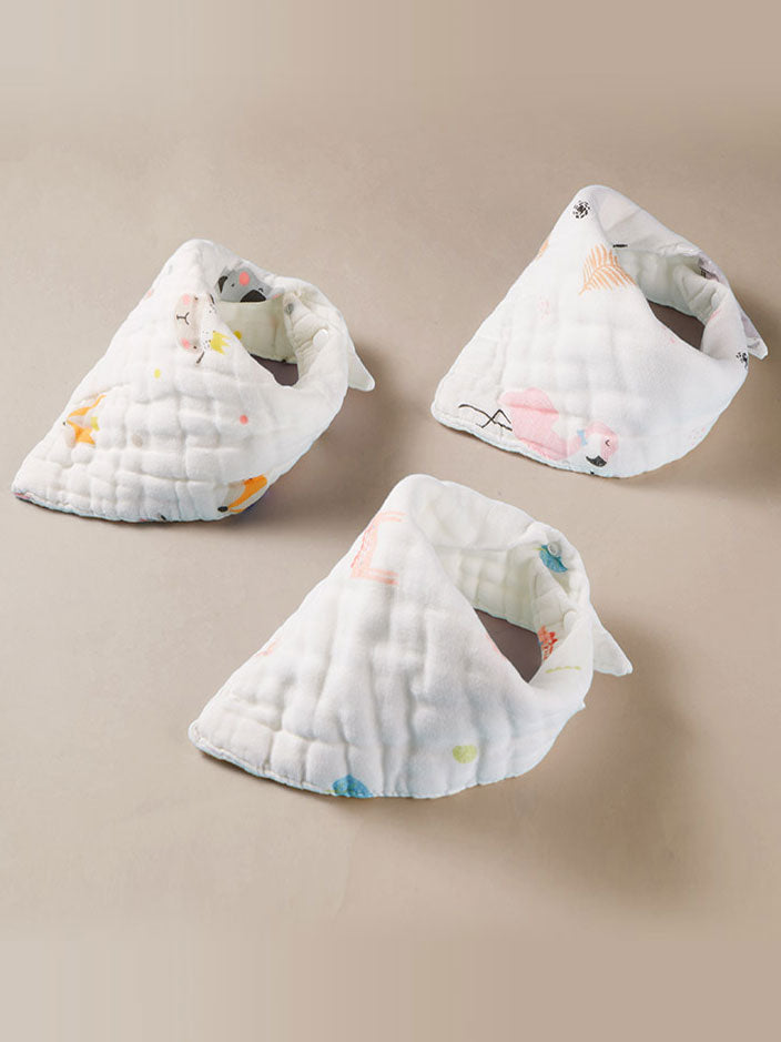 3 Pieces Six Layers Triangular baby saliva towel