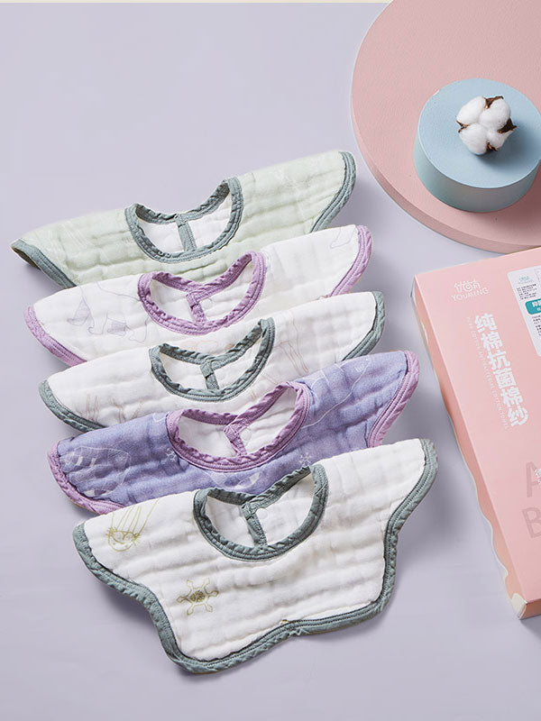 5Pieces Antibacterial Baby Bib saliva towel Gift Box