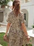Leopard V Neck Ruffled Mini Dress with Buttons