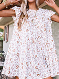 Leopard Ruffled Sleeve Shift Mini Dress