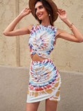 Floral Print Hollow Out Wrap Tie Mini Dress