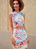 Floral Print Hollow Out Wrap Tie Mini Dress
