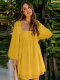 Square Neck Puff Sleeve Babydoll Style Short Mini Dress