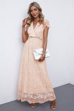 Sexy V Neck Empire Waist Lace Ankle Length Dress Cap Sleeves