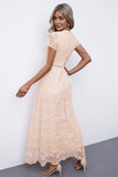 Sexy V Neck Empire Waist Lace Ankle Length Dress Cap Sleeves