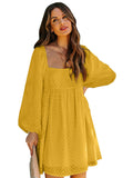 Square Neck Puff Sleeve Babydoll Style Short Mini Dress