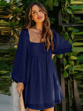 Square Neck Puff Sleeve Babydoll Style Short Mini Dress