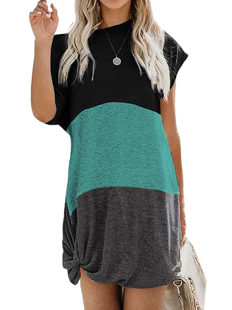 Colorblock Twisted T-Shirt Mini Dress Short Sleeves