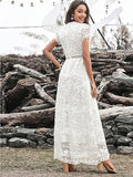 Sexy V Neck Empire Waist Lace Ankle Length Dress Cap Sleeves