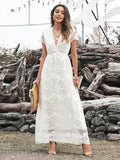 Sexy V Neck Empire Waist Lace Ankle Length Dress Cap Sleeves