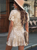 Sexy V Neck Lace Mini Dress Sashed with Short Sleeves