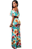 Ruffles Print Off-the-shoulder Maxi Dress Short Sleeve