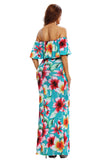 Ruffles Print Off-the-shoulder Maxi Dress Short Sleeve