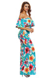 Ruffles Print Off-the-shoulder Maxi Dress Short Sleeve