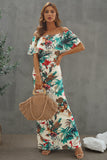 Ruffles Print Off-the-shoulder Maxi Dress Short Sleeve