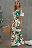 Ruffles Print Off-the-shoulder Maxi Dress Short Sleeve