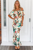 Ruffles Print Off-the-shoulder Maxi Dress Short Sleeve