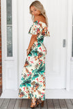 Ruffles Print Off-the-shoulder Maxi Dress Short Sleeve