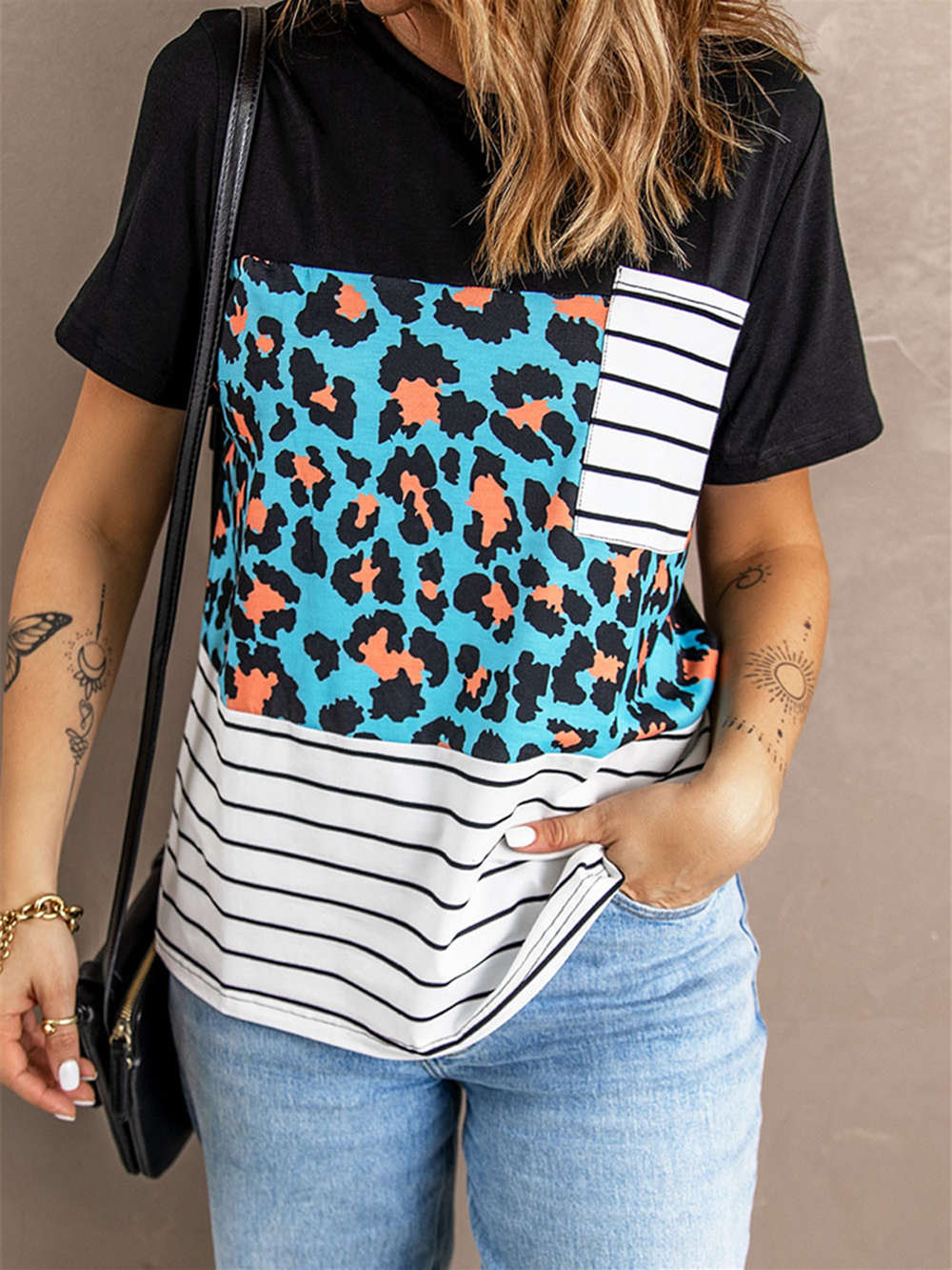 Leopard Striped Pocket T-shirt