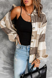 Plaid Color Block Buttoned Long Sleeve Jacket with Pocket