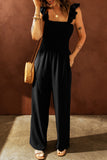 Flutter Sleeve Smocked Wide Leg Jumpsuit
