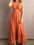 Ruffled Cut-out Spaghetti Strap Sleeveless Long Maxi Dress