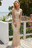 Sequin Fringe Sleeve Prom Maxi Dress