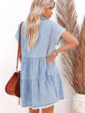 Buttoned Frayed Pocket Short Sleeve Denim Dress