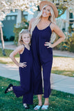 Dark Blue Spaghetti Straps Wide Leg Pocketed Jumpsuits