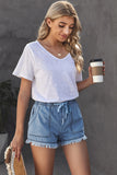 Casual Pocketed Frayed Denim Shorts