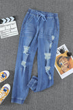 Pocketed Distressed Denim Joggers