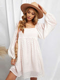 Square Neck Puff Sleeve Babydoll Style Short Mini Dress