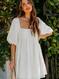 Square Neck Puff Sleeve Babydoll Style Short Mini Dress