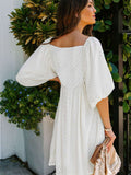Square Neck Puff Sleeve Babydoll Style Short Mini Dress