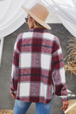 Plaid Color Block Buttoned Long Sleeve Jacket with Pocket