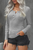 Scoop Neck Buttoned Front Long Sleeve Knitted Top