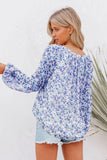Floral Print V Neck Long Puff Sleeve Top