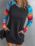 Striped Raglan Long Sleeve Shift Mini Dress
