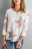 White Leopard Star Waffle Knit Long Sleeve Top