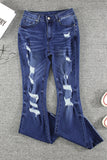 Distressed Mid Waist Ripped Flare Jeans