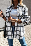 Plaid Pattern Buttoned Shirt Coat with Slits