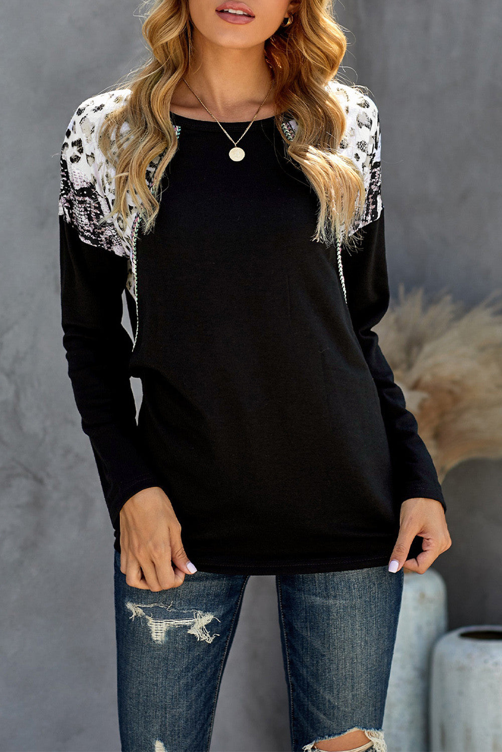 Long Sleeve Top With Leopard Snakeskin Print
