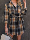 Plaid Chest Pocket Shirt Mini Dress with Belt