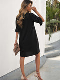Ruffled Sleeve Shift Shirt Mini Dress with Half Sleeves